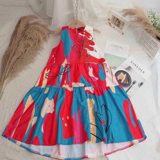 Đầm xoè babydoll lụa in hoạ tiết loang - XMT265155265
