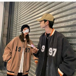 Áo khoác nhung kiểu bomber thêu logo 1997 chất