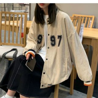 Áo khoác nhung kiểu bomber thêu logo 1997 chất