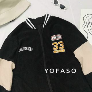 Áo khoác nhung kiểu bomber thêu logo đẹp