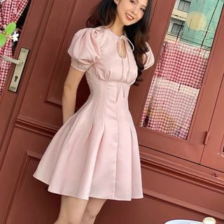 Đầm xoè lụa tay con cột nơ ngực - XMT250140250
