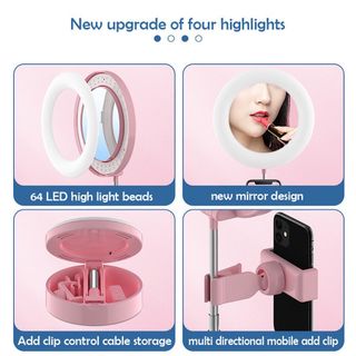 ĐÈN LED LIVESTREAM G3 TÍCH HỢP GƯƠNG TRANG ĐIỂM KÈM GIÁ ĐỠ ĐIỆN THOẠI ĐỂ BÀN CÓ THỂ GẤM GỌN ĐA NĂNGl