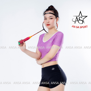 Bộ thể thao nữ quần short chữ V áo croptop có tay- DN1