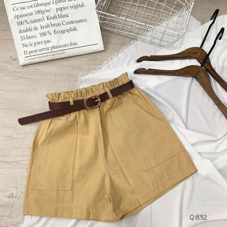Quần đùi ống rộng lưng bao cao + belt Q832