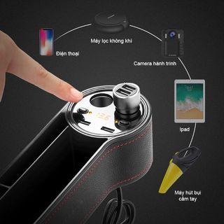 khay để đồ khe ghế ô tô kèm bộ chia tẩu sạc 2in 1