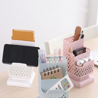 Ống nhựa đựng bút 3 ngăn đa năng 11x12x16cm
