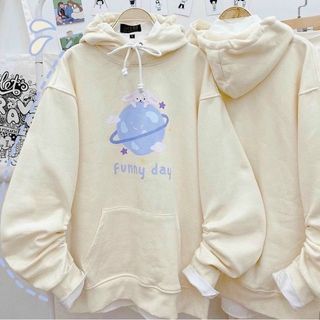 Áo hoodie nỉ ngoại in hình hành tinh cừu nón 2 lớp đepj