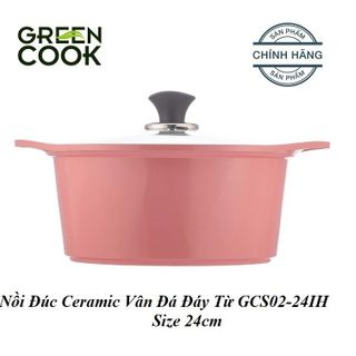 NỒI ĐÚC VÂN ĐÁ CERAMIC CHỐNG DÍNH ĐÁY TỪ GREENCOOK GCS02-24IH SIZE 24CM