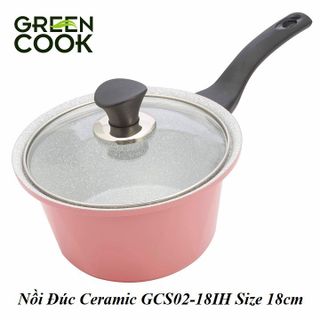 NỒI ĐÚC VÂN ĐÁ CERAMIC CHỐNG DÍNH ĐÁY TỪ GREENCOOK GCS02-18IH SIZE 18CM
