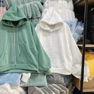 Áo hoodie nỉ ngoại tay phồng nhúng trơn nón 2 lớp