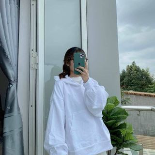 Áo hoodie nỉ ngoại tay phồng nhúng trơn nón 2 lớp