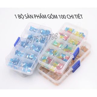 Bộ 100 cầu chì ô tô chân ngắn, cầu chì 12v cao cấp 1 hộp thập cẩm gồm các loại khác nhau (5A, 10A,15A, 20A, 25A, 30A)