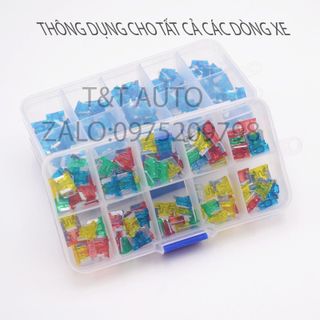 Bộ 100 cầu chì ô tô chân ngắn, cầu chì 12v cao cấp 1 hộp thập cẩm gồm các loại khác nhau (5A, 10A,15A, 20A, 25A, 30A)