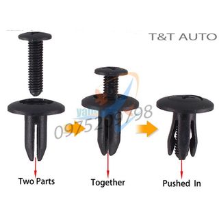 Bộ 100 ốc vít nhựa cho tấm chắn bùn , gắn cản và lòng dè các dòng xe ô tô. kích thước lỗ: 6mm