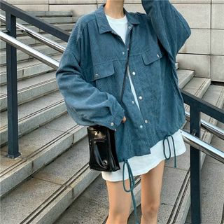 Áo khoác sơ mi nhung có 2 túi trước ngực siêu chất