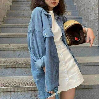 Áo khoác sơ mi nhung có 2 túi trước ngực siêu chất