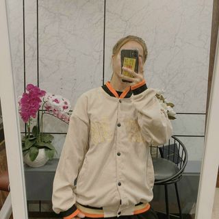 Áo khoác nhung kiểu bomber thêu logo