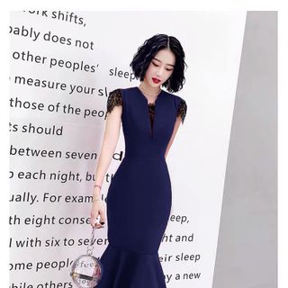 ĐẦM ÔM ĐUÔI CÁ XANH PHỐI REN MI - DT1491 - xuong may do thanh