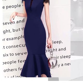 ĐẦM ÔM ĐUÔI CÁ XANH PHỐI REN MI - DT1491 - xuong may do thanh