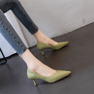 Giày cao gót nữ mũi sắt si đan cao cấp - Giày nữ gót cao 5cm - Giày da mềm 3 màu Đen - Trắng - Xanh ngọc - YH299T
