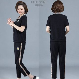 Bộ thể thao trung niên cổ bẻ thêu hoa cúc TN3