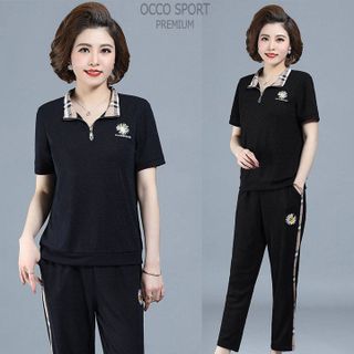 Bộ thể thao trung niên cổ bẻ thêu hoa cúc TN3