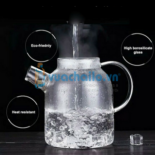 Bình trà nắp gỗ thuỷ tinh chịu nhiệt phong cách Vintage