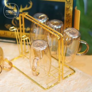 Bộ bình cốc thuỷ tinh màu hổ phách - Quà tặng cao cấp