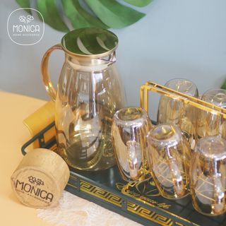 Bộ bình cốc thuỷ tinh màu hổ phách - Quà tặng cao cấp