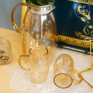 Bộ bình cốc thuỷ tinh màu hổ phách - Quà tặng cao cấp