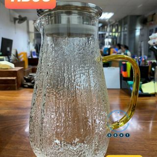Bình thủy tinh vân dập quai vàng 1600ml