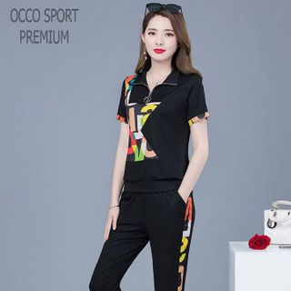 Bộ đồ thể thao khóa kéo phối chữ cổ bẻ TT462