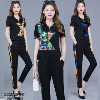 Bộ đồ thể thao khóa kéo phối chữ cổ bẻ TT462