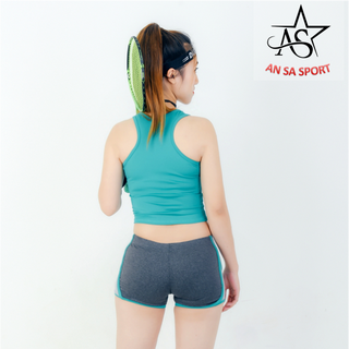 Bộ thể thao nữ quần đùi áo crotop phối viền