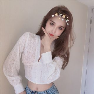 Áo ren croptop tay dài