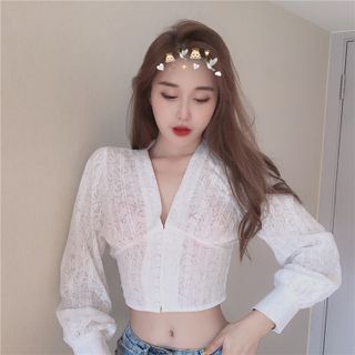 Áo ren croptop tay dài