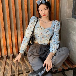 ÁO CROPTOP HOA TAY DÀI CÚP NGỰC
