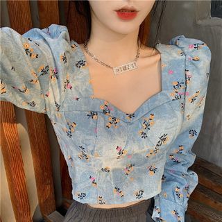 ÁO CROPTOP HOA TAY DÀI CÚP NGỰC