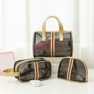Bộ 3 Túi Mỹ Phẩm Lưới Cao Cấp (viền vàng)