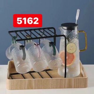 Bộ bình thủy tinh 6 cốc quai nhiều màu
