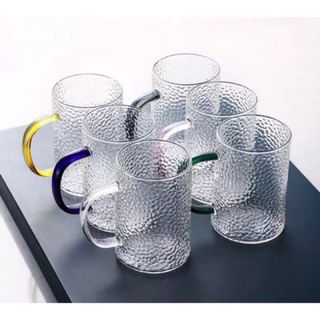 Bộ bình thủy tinh 6 cốc quai nhiều màu