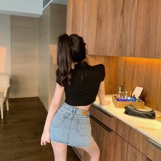 Chân Váy Jean Đan Dây Trắng