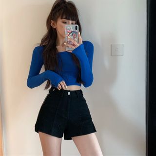 SHORT JEAN DÂY KÉO EO - ĐEN