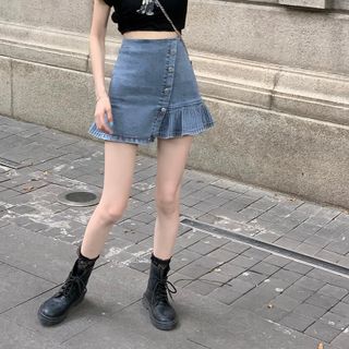 CHÂN VÁY JEAN KIỂU XẾP LI