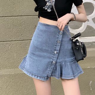 CHÂN VÁY JEAN KIỂU XẾP LI