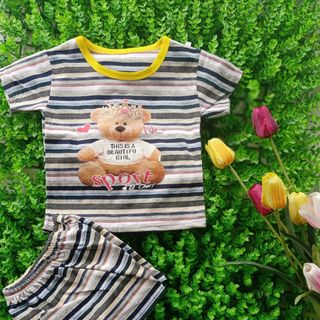 Bộ cộc tay bé trai, bộ cotton cộc tay cho bé gái, kẻ ngang cotton co giãn 4 chiều