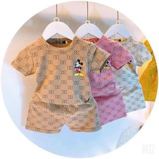 Bộ cộc tay Mickey cho bé trai, bé gái, bộ mặc nhà cho bé trai, bé gái chất cotton,bộ quần áo trẻ em thêu họa tiết mickey giá sỉ