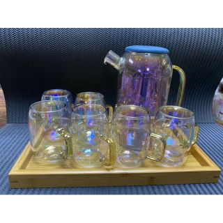 Bộ bình 6 cốc thủy tinh chịu nhiệt 7 sắc