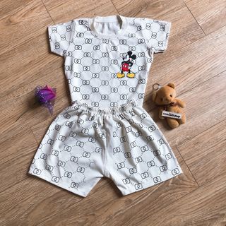 Bộ cộc tay Mickey cho bé trai, bé gái, bộ mặc nhà cho bé trai, bé gái chất cotton,bộ quần áo trẻ em thêu họa tiết mickey