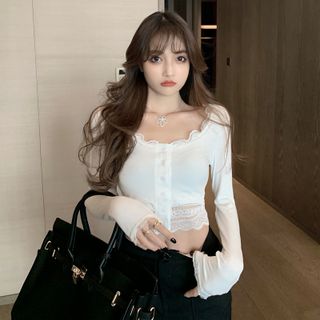 ÁO CROPTOP TAY DÀI PHỐI REN